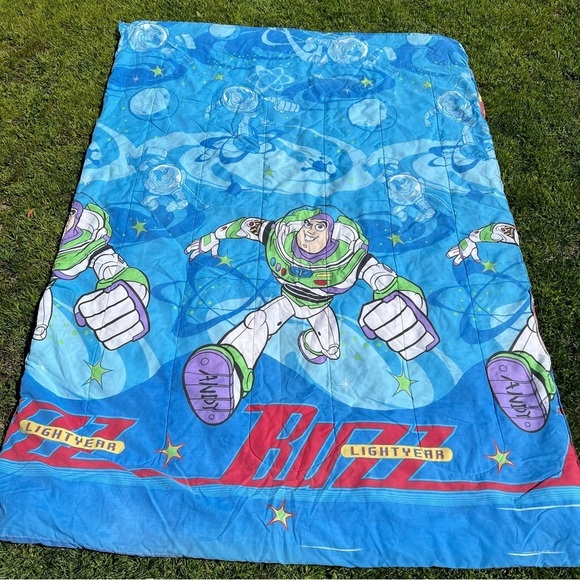 VTG Disney Toy Story Reversible Comforter Buzz Lightyear Woody’s Roundup 90s GUC - Picture 1 of 15